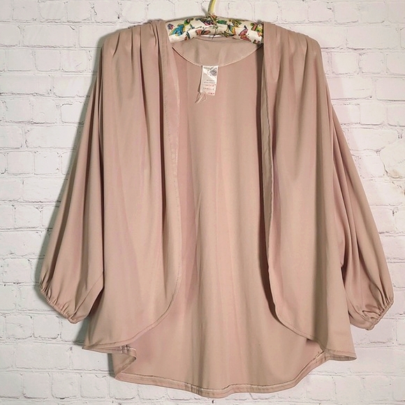 Vintage Union Made USA Sandy Beige Open Front Top Blouse Cover Womens Size 11/12 - Picture 3 of 14